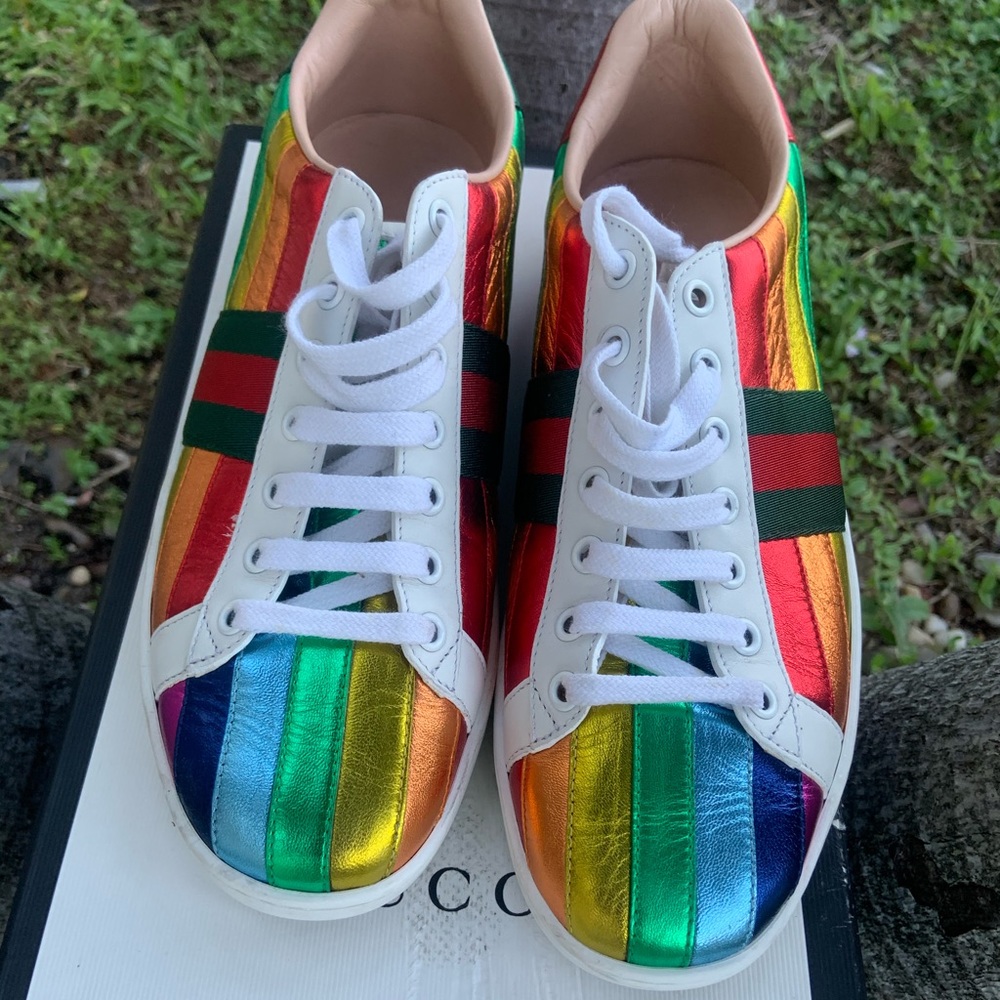 Authentic Gucci New Ace Rainbow Sneaker Size 9